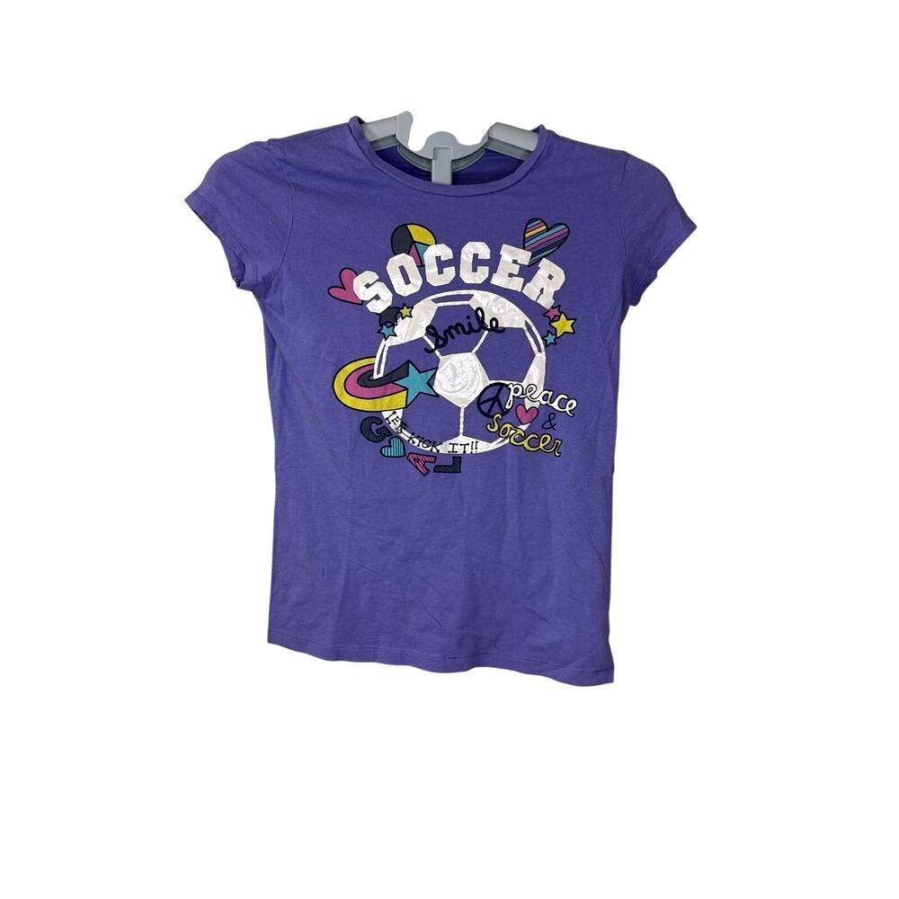 Old Navy Purple Short Sleeve Tee Soccer Graphicโ Girls Size 16